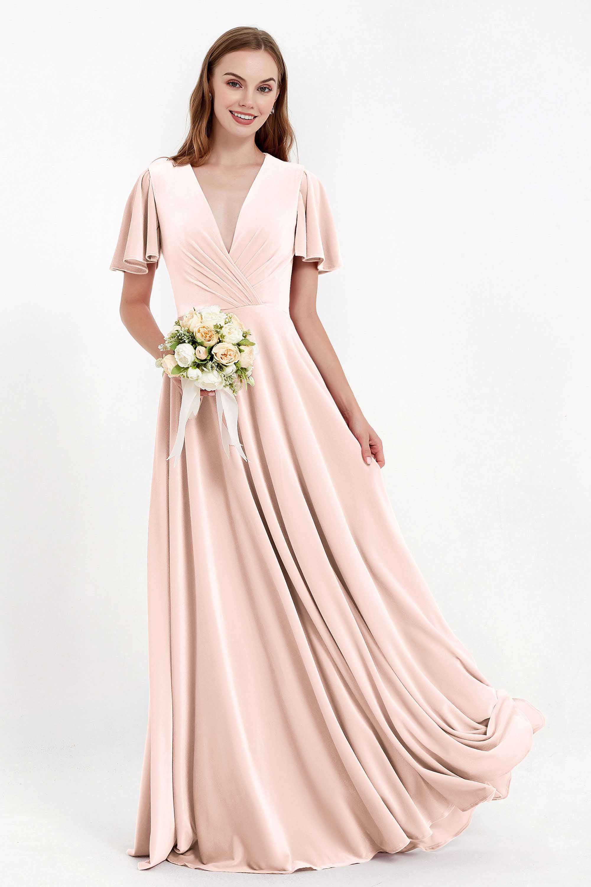 Velvet Women's Formal Evening Dresses Flutter Sleeves Mother of the Bride Dress Gowns