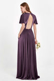 Velvet Women's Formal Evening Dresses Flutter Sleeves Mother of the Bride Dress Gowns