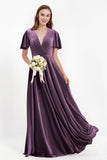 Velvet Women's Formal Evening Dresses Flutter Sleeves Mother of the Bride Dress Gowns