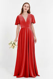 Velvet Women's Formal Evening Dresses Flutter Sleeves Mother of the Bride Dress Gowns