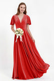Velvet Women's Formal Evening Dresses Flutter Sleeves Mother of the Bride Dress Gowns