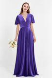 Velvet Women's Formal Evening Dresses Flutter Sleeves Mother of the Bride Dress Gowns