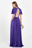 Velvet Women's Formal Evening Dresses Flutter Sleeves Mother of the Bride Dress Gowns