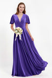 Velvet Women's Formal Evening Dresses Flutter Sleeves Mother of the Bride Dress Gowns