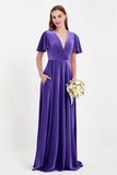 Velvet Women's Formal Evening Dresses Flutter Sleeves Mother of the Bride Dress Gowns