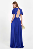 Velvet Women's Formal Evening Dresses Flutter Sleeves Mother of the Bride Dress Gowns