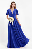 Velvet Women's Formal Evening Dresses Flutter Sleeves Mother of the Bride Dress Gowns