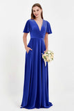 Velvet Women's Formal Evening Dresses Flutter Sleeves Mother of the Bride Dress Gowns