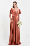 Velvet Women's Formal Evening Dresses Flutter Sleeves Mother of the Bride Dress Gowns