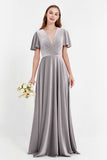 Velvet Women's Formal Evening Dresses Flutter Sleeves Mother of the Bride Dress Gowns