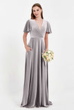 Velvet Women's Formal Evening Dresses Flutter Sleeves Mother of the Bride Dress Gowns