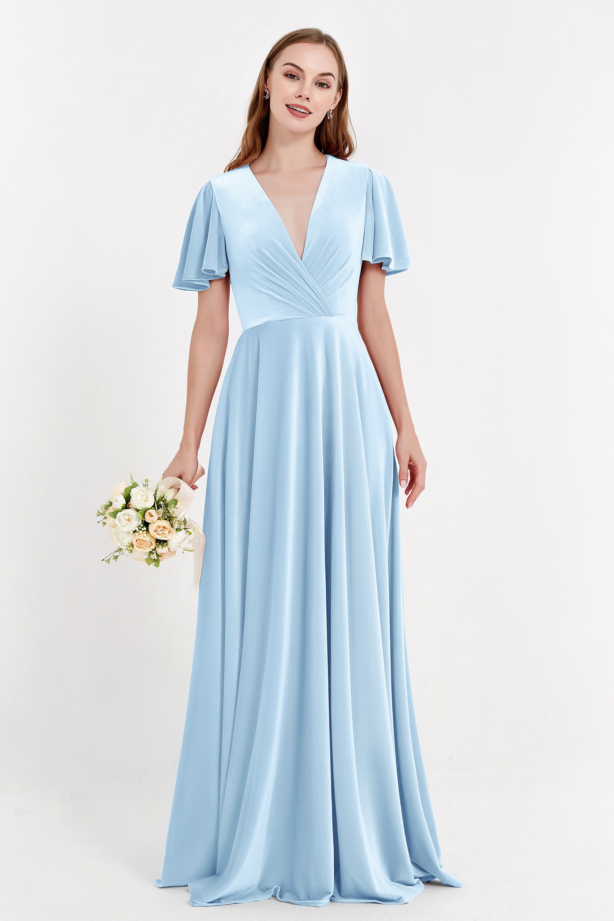 Velvet Women's Formal Evening Dresses Flutter Sleeves Mother of the Bride Dress Gowns