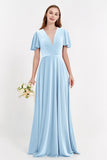 Velvet Women's Formal Evening Dresses Flutter Sleeves Mother of the Bride Dress Gowns