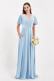 Velvet Women's Formal Evening Dresses Flutter Sleeves Mother of the Bride Dress Gowns
