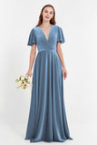 Velvet Women's Formal Evening Dresses Flutter Sleeves Mother of the Bride Dress Gowns