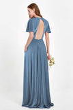 Velvet Women's Formal Evening Dresses Flutter Sleeves Mother of the Bride Dress Gowns
