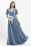 Velvet Women's Formal Evening Dresses Flutter Sleeves Mother of the Bride Dress Gowns