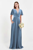 Velvet Women's Formal Evening Dresses Flutter Sleeves Mother of the Bride Dress Gowns