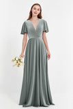 Velvet Women's Formal Evening Dresses Flutter Sleeves Mother of the Bride Dress Gowns