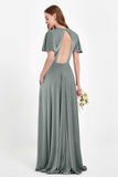 Velvet Women's Formal Evening Dresses Flutter Sleeves Mother of the Bride Dress Gowns