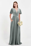 Velvet Women's Formal Evening Dresses Flutter Sleeves Mother of the Bride Dress Gowns