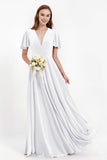 Velvet Women's Formal Evening Dresses Flutter Sleeves Mother of the Bride Dress Gowns