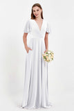 Velvet Women's Formal Evening Dresses Flutter Sleeves Mother of the Bride Dress Gowns