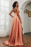 Stretch Satin Cowl Neck Formal Evening Dress Prom Gowns Bridesmaid Dresses with Slit