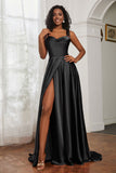 Stretch Satin Cowl Neck Formal Evening Dress Prom Gowns Bridesmaid Dresses with Slit