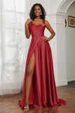 Stretch Satin Cowl Neck Formal Evening Dress Prom Gowns Bridesmaid Dresses with Slit