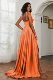 Stretch Satin Cowl Neck Formal Evening Dress Prom Gowns Bridesmaid Dresses with Slit