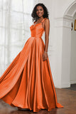 Stretch Satin Cowl Neck Formal Evening Dress Prom Gowns Bridesmaid Dresses with Slit