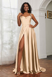 Stretch Satin Cowl Neck Formal Evening Dress Prom Gowns Bridesmaid Dresses with Slit