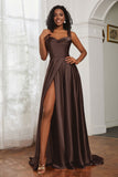 Stretch Satin Cowl Neck Formal Evening Dress Prom Gowns Bridesmaid Dresses with Slit