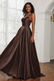 Stretch Satin Cowl Neck Formal Evening Dress Prom Gowns Bridesmaid Dresses with Slit