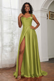 Stretch Satin Cowl Neck Formal Evening Dress Prom Gowns Bridesmaid Dresses with Slit