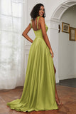 Stretch Satin Cowl Neck Formal Evening Dress Prom Gowns Bridesmaid Dresses with Slit