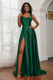 Stretch Satin Cowl Neck Formal Evening Dress Prom Gowns Bridesmaid Dresses with Slit