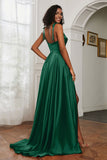 Stretch Satin Cowl Neck Formal Evening Dress Prom Gowns Bridesmaid Dresses with Slit