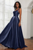 Stretch Satin Cowl Neck Formal Evening Dress Prom Gowns Bridesmaid Dresses with Slit
