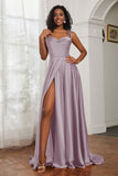 Stretch Satin Cowl Neck Formal Evening Dress Prom Gowns Bridesmaid Dresses with Slit