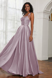 Stretch Satin Cowl Neck Formal Evening Dress Prom Gowns Bridesmaid Dresses with Slit