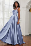 Stretch Satin Cowl Neck Formal Evening Dress Prom Gowns Bridesmaid Dresses with Slit