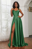 Stretch Satin Cowl Neck Formal Evening Dress Prom Gowns Bridesmaid Dresses with Slit