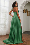 Stretch Satin Cowl Neck Formal Evening Dress Prom Gowns Bridesmaid Dresses with Slit