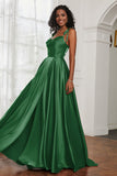 Stretch Satin Cowl Neck Formal Evening Dress Prom Gowns Bridesmaid Dresses with Slit
