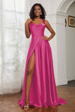 Stretch Satin Cowl Neck Formal Evening Dress Prom Gowns Bridesmaid Dresses with Slit