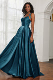 Stretch Satin Cowl Neck Formal Evening Dress Prom Gowns Bridesmaid Dresses with Slit