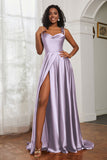Stretch Satin Cowl Neck Formal Evening Dress Prom Gowns Bridesmaid Dresses with Slit