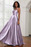 Stretch Satin Cowl Neck Formal Evening Dress Prom Gowns Bridesmaid Dresses with Slit